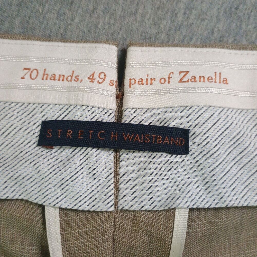 Zanella Parker Shark Skin Trousers 40 Brown 100% Wool Flat Front Premium - Picture 8 of 14